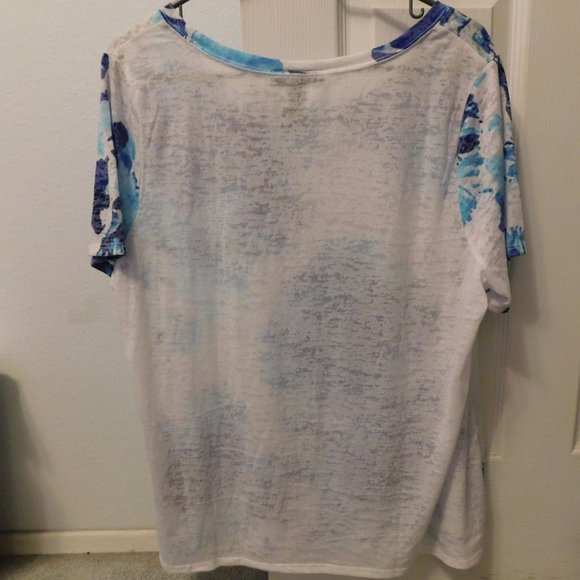 INC White & Blue Floral Sheer Scoop Neck Short Sleeve T-Shirt  - 1X (NWT) - Picture 5 of 5
